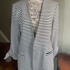 NWT Olivia Moon Black and White Striped Blazer with Tied Cuff Detail